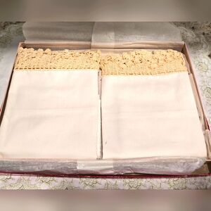 Cotton Pillowcases Penneys Penco 100%  Off White with Crochet Trim ✨️Paris